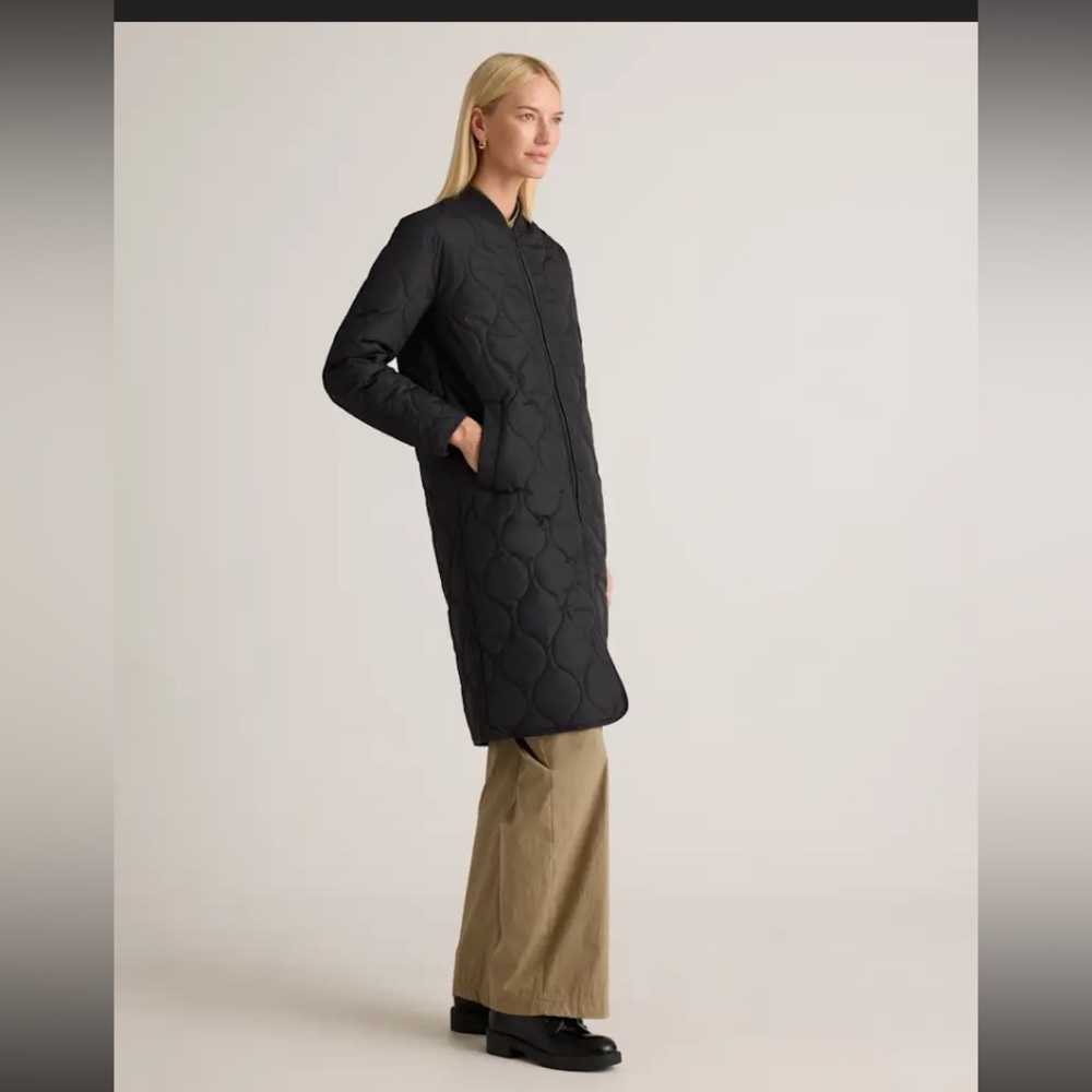 Quince Featherless Quilted Long Black Puffer Coat Medium NWT